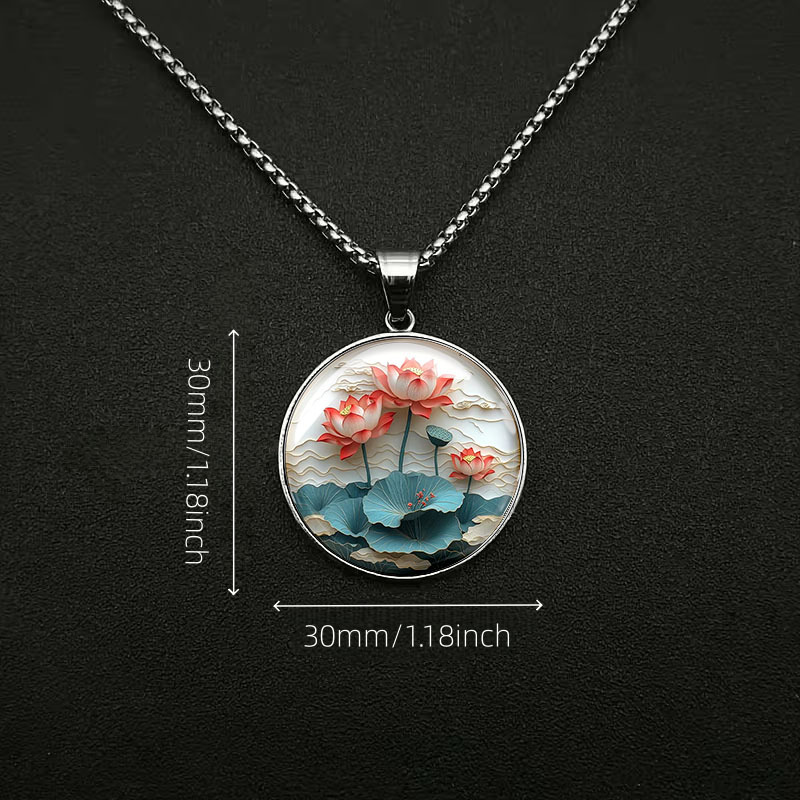 2D Flat Lotus Pattern Stainless Steel Necklace